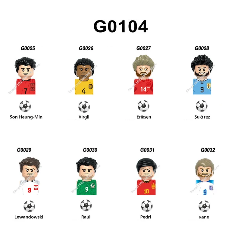 축구 선수 미니 피규어 축구 미니피규어 조립 브릭 빌딩 블록, 어린이 장난감, 메시, 네이마르, 호날도, 레완도스키