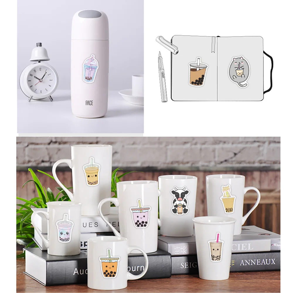 귀여운 버블 티 스티커, 미적 장식 물병, 스크랩북 기타 노트북, 귀여운 만화, 어린이 데칼, 10 개, 30 개, 50 개, 100 개