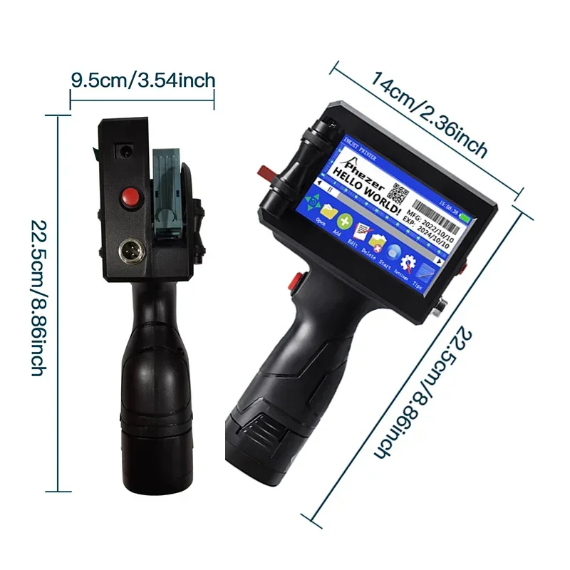 Phezer-12.7/25.4mm 라벨 프린터, 휴대용 잉크젯 프린터, QR 바 배치 코드, 날짜, 번호, 로고, 만료일, 코딩 기계, 휴대용