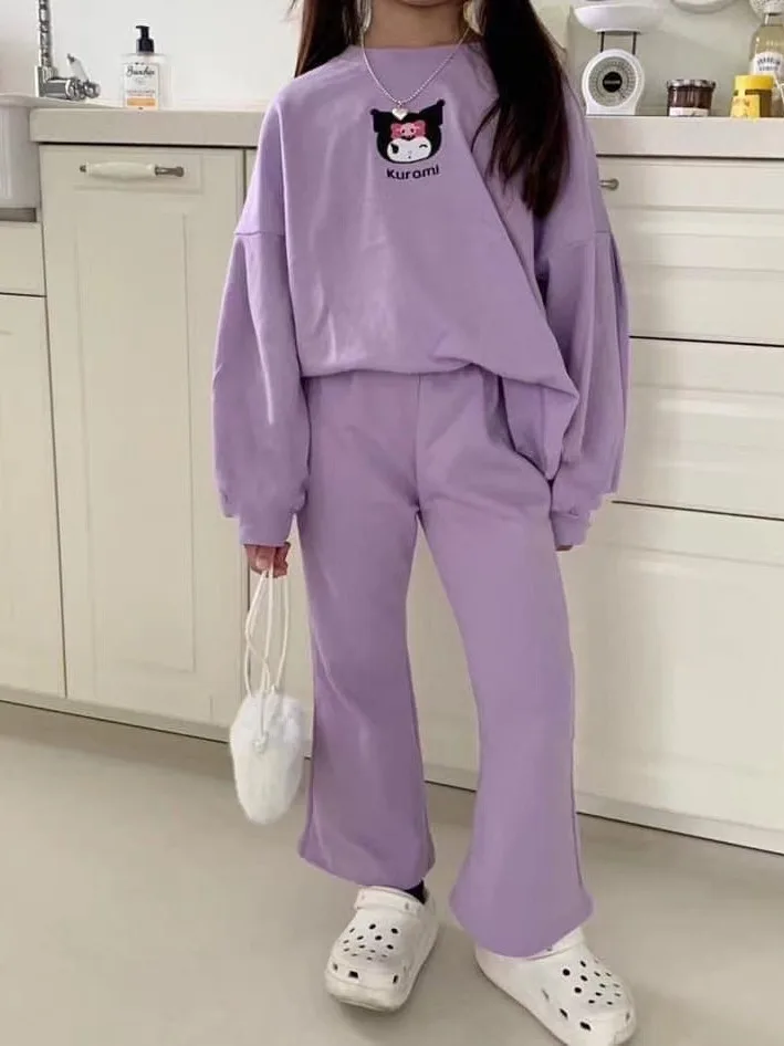 시나모롤 어린이 운동복, 귀여운 애니메이션 산리오 헬로 키티 캐주얼 맨투맨 바지, 귀여운 소녀 만화 의류, 2 개 세트