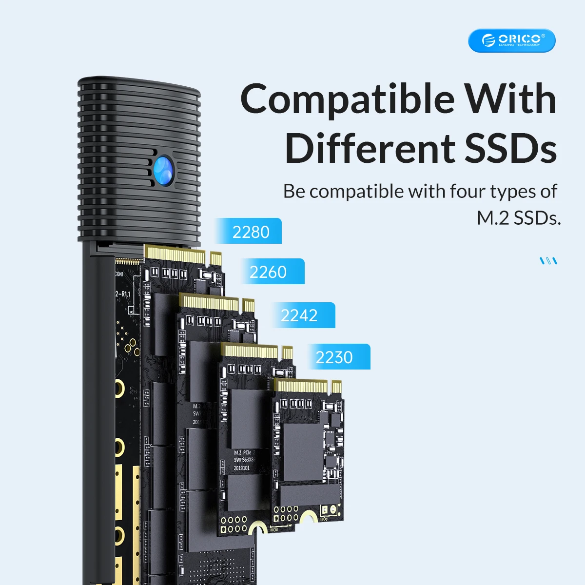 ORICO M2 SSD 인클로저 NVMe NGFF 10Gbps PCIe M.2 SSD 케이스 휴대용 USB C 3.2 Gen2, 도구 프리 외부 어댑터, 금속 방열판 포함