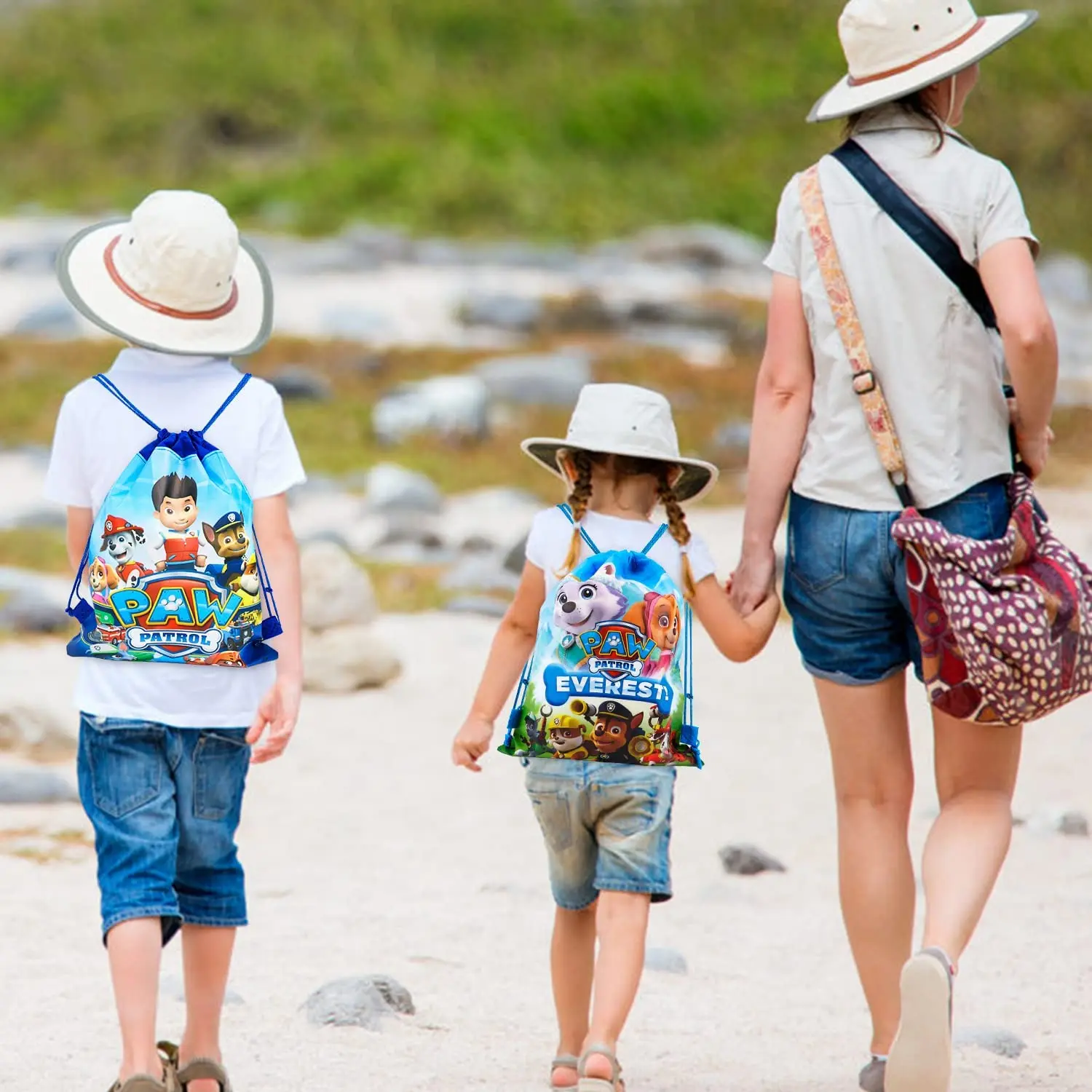 발 순찰견 귀여운 만화 어린이 장난감 드로스트링 백, 유치원 소년 어깨 배낭 순찰 생일 장난감 선물