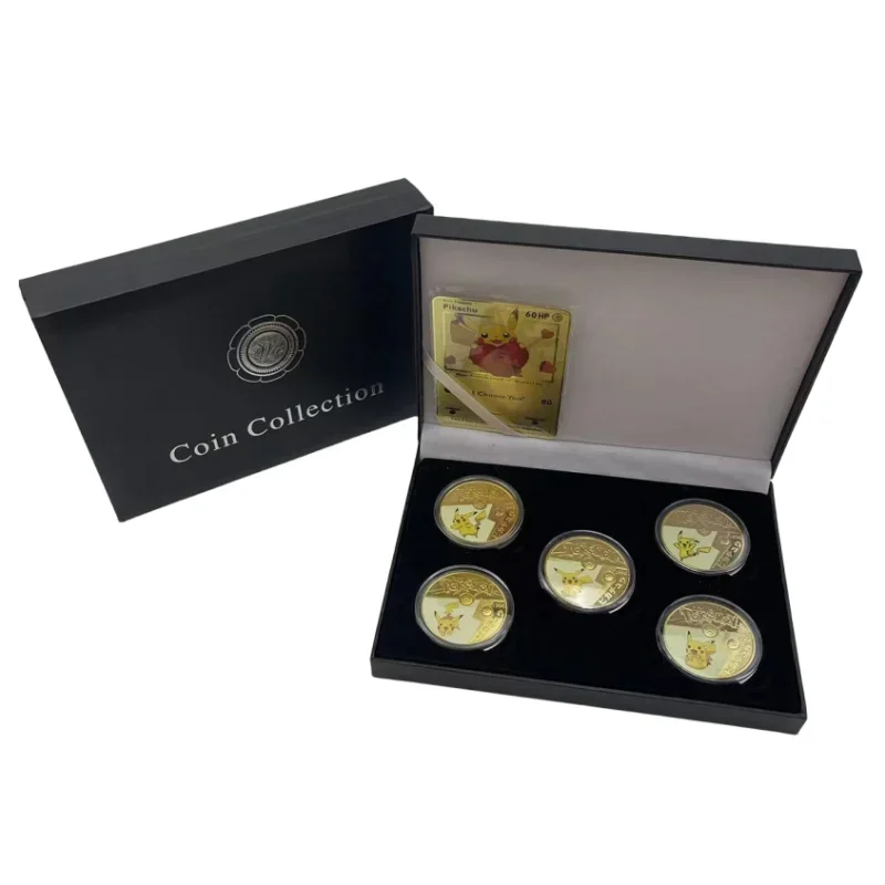 포켓몬 선물 상자 세트, 금속 기념 동전, 피카츄 금화, 실버 동전, 어린이 컬렉션 장난감, 최고의 생일 선물