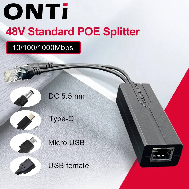 ONTi IP 카메라 라우터 무선 AP용 표준 POE 분배기, 마이크로 USB 타입 C, 100M, 1000M, 48V-5V, 12V, 1.2A, 2.2A title=ONTi IP 카메라 라우터 무선 AP용 표준 POE 분배기, 마이크로 USB 타입 C, 100M, 1000M, 48V-5V, 12V, 1.2A, 2.2A 