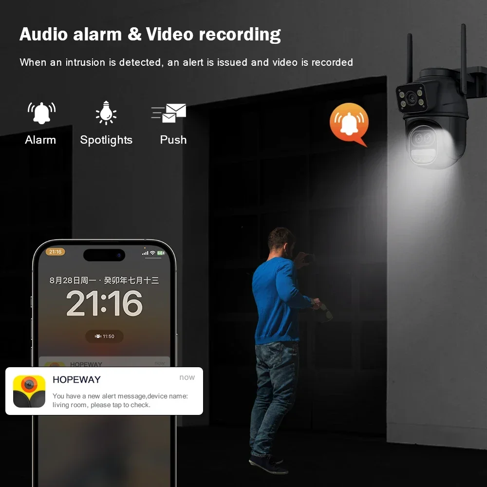 Icsee 야외 와이파이 카메라, 3 렌즈 듀얼 스크린, 8X 줌 CCTV 비디오 캠, 자동 추적 보안 보호 감시, 6MP, 12MP