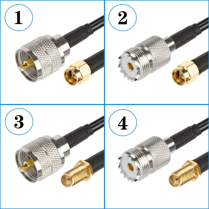 RF 동축 직선 uhf to sma to uhf 플러그 케이블, RG58 케이블, UHF SO239 PL259 암 잭 to SMA 수 플러그 커넥터, 0.3m-50m