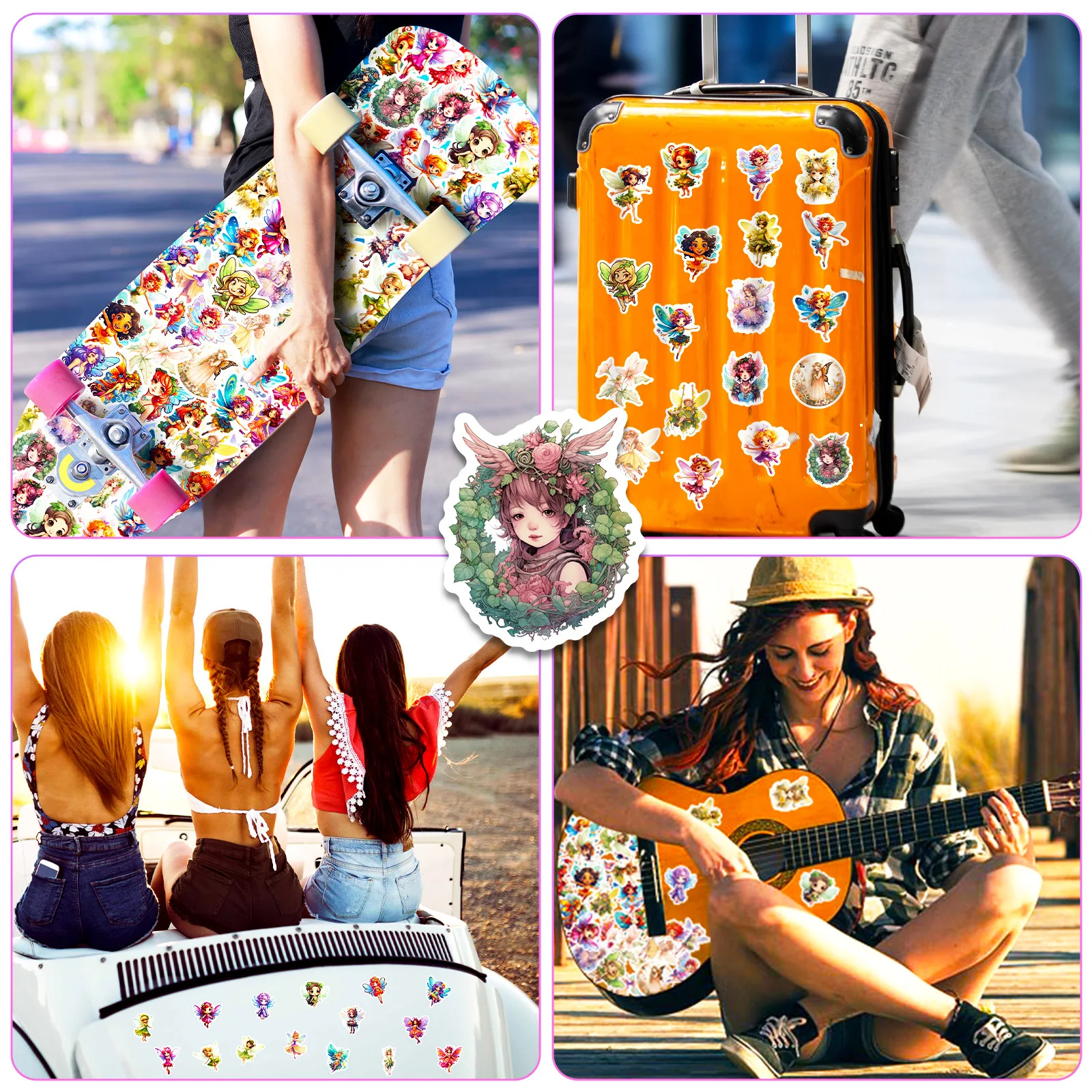 천사 날개 요정 소녀 스티커 팩, 어린이 만화 그래피티 데칼, 스크랩북 수하물 노트북 벽 문구 스티커, 10 개, 50 개
