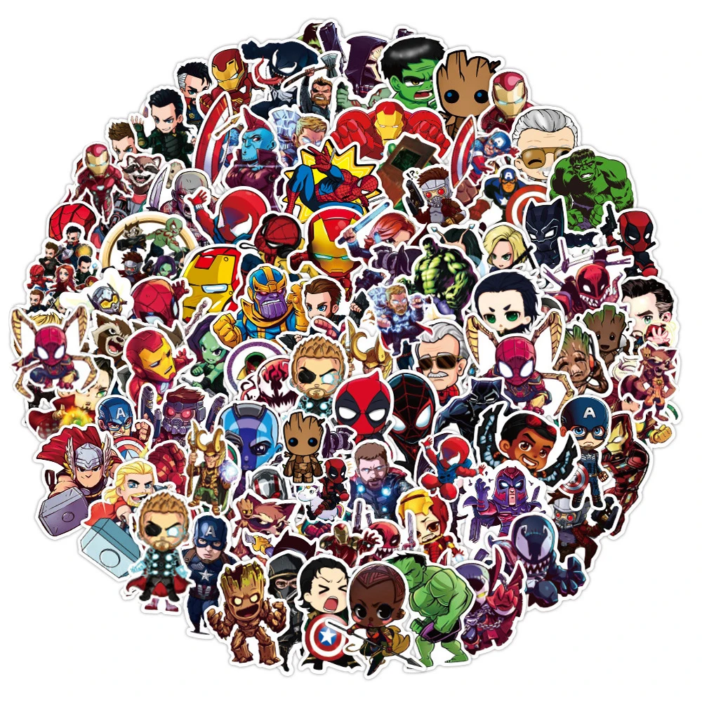 10/30/50/100PCS 디즈니 마블 Avengers 귀여운 슈퍼 영웅 만화 스티커 낙서 Decals 노트북 자동차 자전거 장난감 스티커 어린이위한