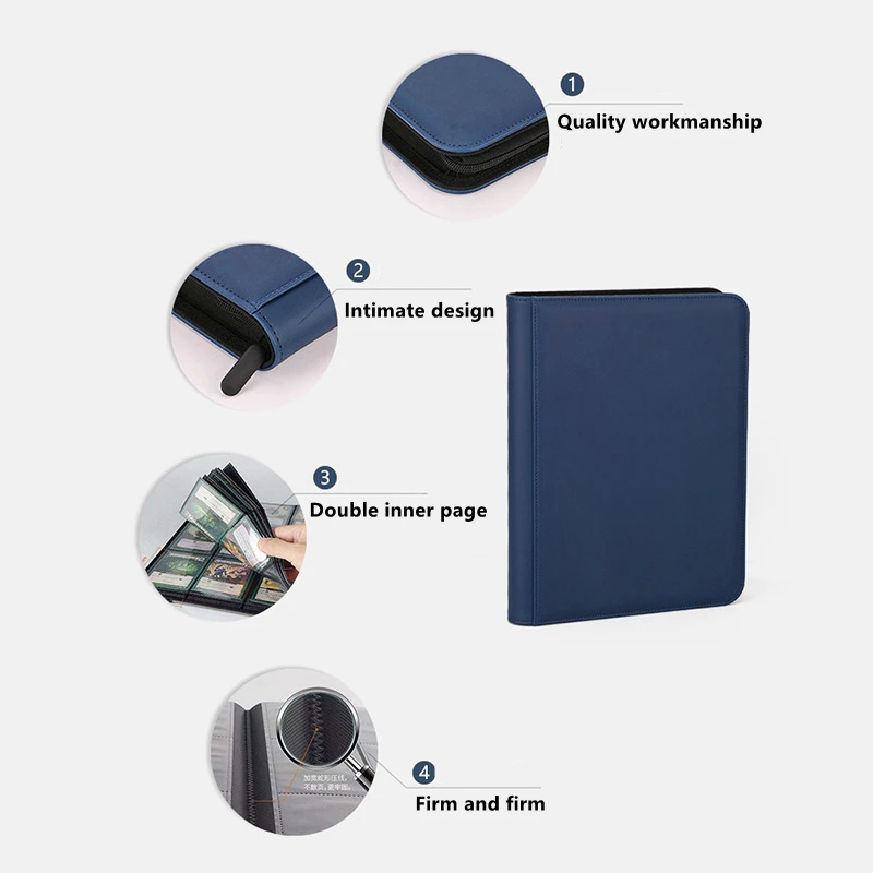 PU 가죽 4/9 포켓 게임 카드 북 카드 사이드 로딩 바인더 TCG 게임 지퍼 카드 앨범, MG/PKM/FOW/ygo용 고정 포켓 페이지
