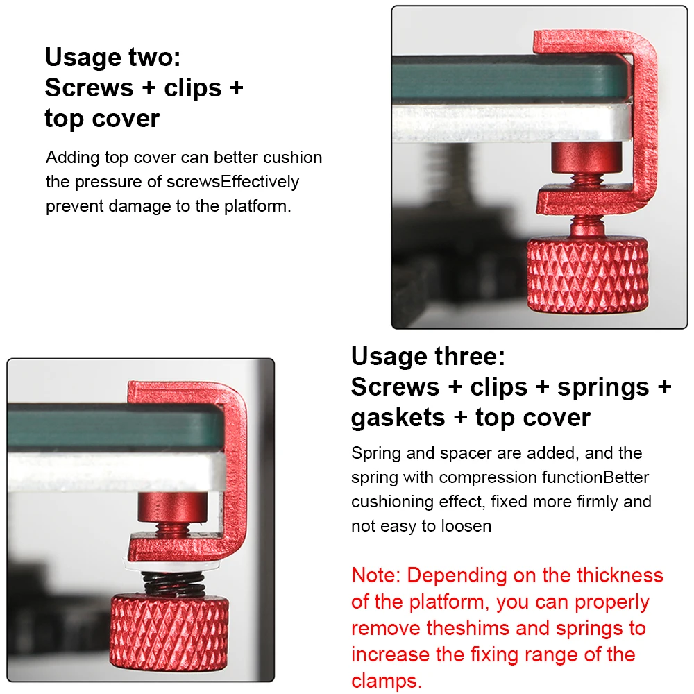 XCR3D 3D 프린터 부품 유리판 클램프 클립, 빌드 플랫폼, 가열 침대 리테이너, 핫베드, 엔더 3 용 조정 가능한 고정 클립, 2 개