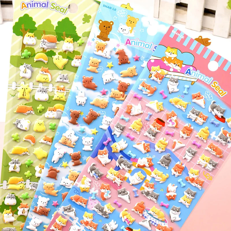 1 시트 3D 푹신한 대량 스티커 만화 펭귄 팬더 스테레오 버블 스티커 일기 스티커 장식 DIY 문구 스티커 랜덤