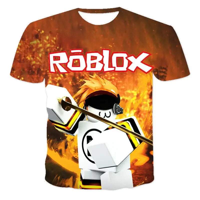 ROBLOX 통기성 라운드넥 반팔 3D 스포츠 상의, 2 차원 게임 티셔츠, 디지털 프린팅, 여름