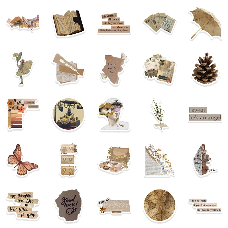 10/30/52PCS 빈티지 콜라주 PVC 낙서 스티커 미적 컬러 장식 스크랩북 DIY 어린이 전화 편지지 공급