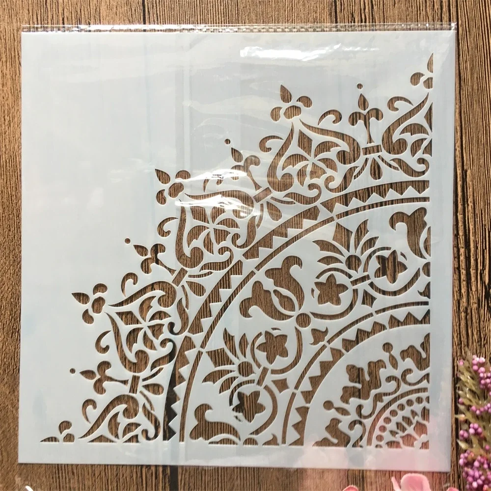 20x20cm 만다라 1/4 휠 서클 불교 DIY 레이어링 스텐실, 페인팅 스크랩북 색칠 엠보싱 앨범 장식 템플릿