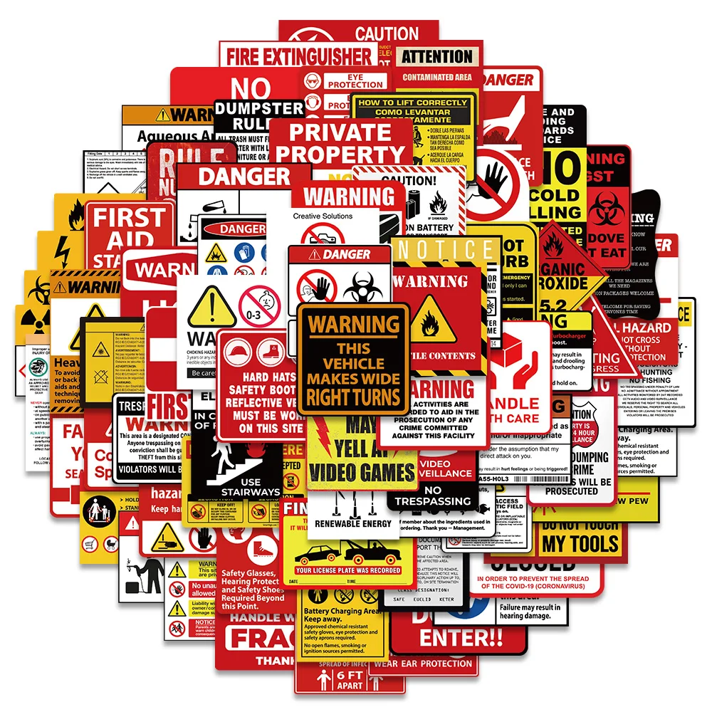 멋진 경고 사인 스티커, 수하물 노트북 기타 스케이트보드용, 방수 그래피티 자전거 자동차 헬멧 데칼, 75 개