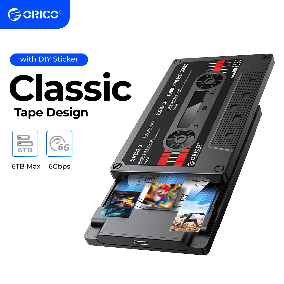 ORICO 2.5 인치 HDD 인클로저 SATA-USB3.0 외장 하드 드라이브 케이스, 5Gbps/6Gbps, C타입 HDD 케이스, DIY 스티커 포함 title=ORICO 2.5 인치 HDD 인클로저 SATA-USB3.0 외장 하드 드라이브 케이스, 5Gbps/6Gbps, C타입 HDD 케이스, DIY 스티커 포함 