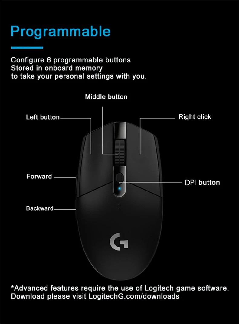 로지텍 G304 LIGHTSPEED 무선 게이밍 마우스, 12000 DPI, 노트북 액세서리, 드라이버 버전 없음