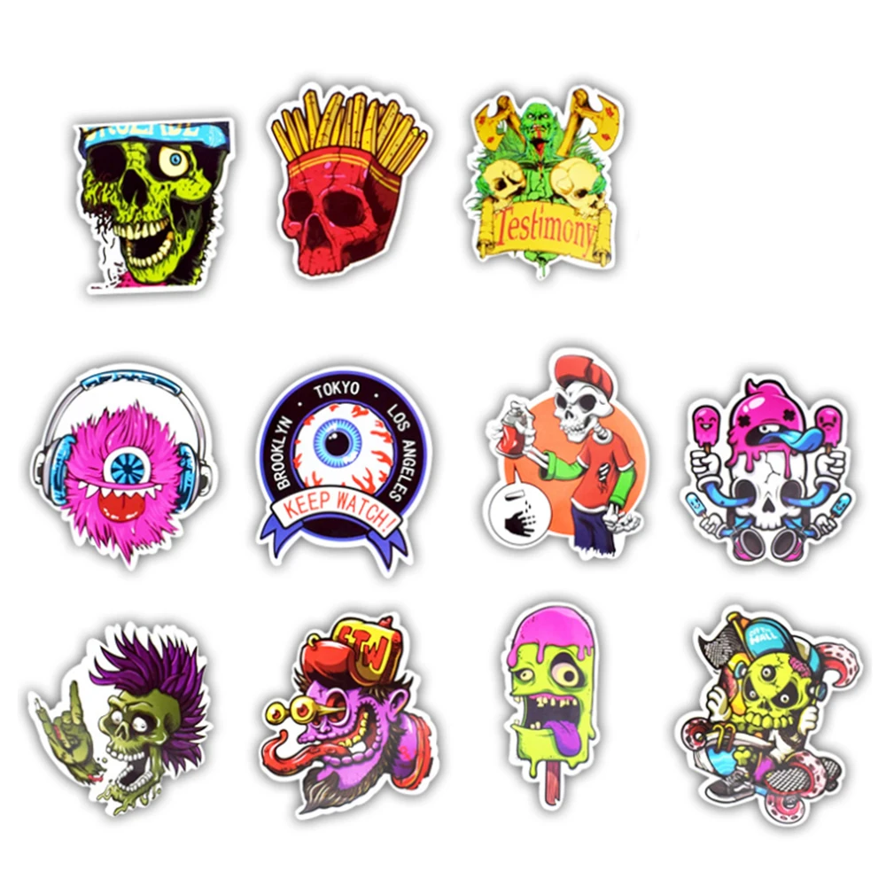 재미 있는 공포 해골 낙서 스티커 10/30/50 개, DIY 방수 전화 노트북 스케이트 보드 수하물 기타 만화 장난감