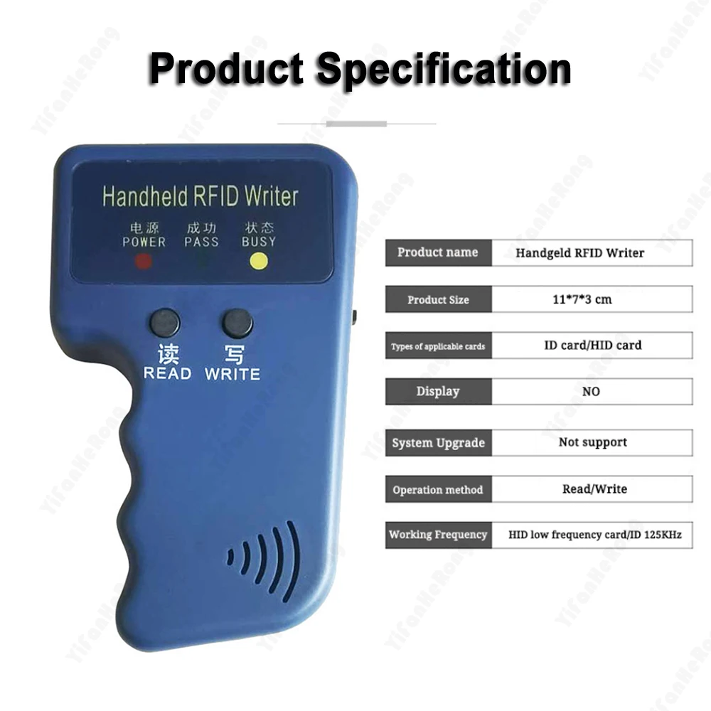 휴대용 RFID 복사기 복사기, 재기록 가능 ID Keyfobs 태그, 프로그래머 리더, EM4100, TK4100, EM4305, T5577, 125KHz, 1 개