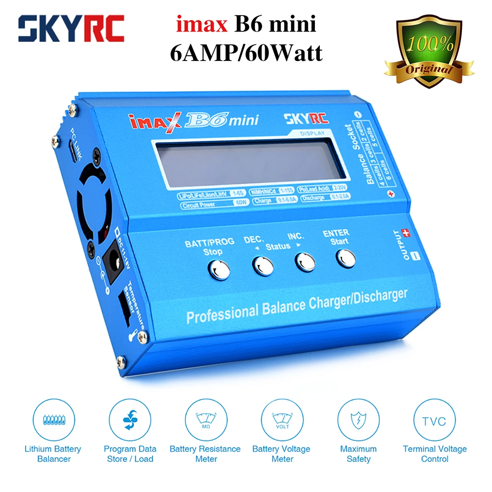 SKYRC Lipo 충전기 IMAX B6 EVO B6 V2 B6 미니 B6AC V2 밸런스 배터리 충전기 방전기, 어댑터 온도 센서 포함, 6A 1-6S