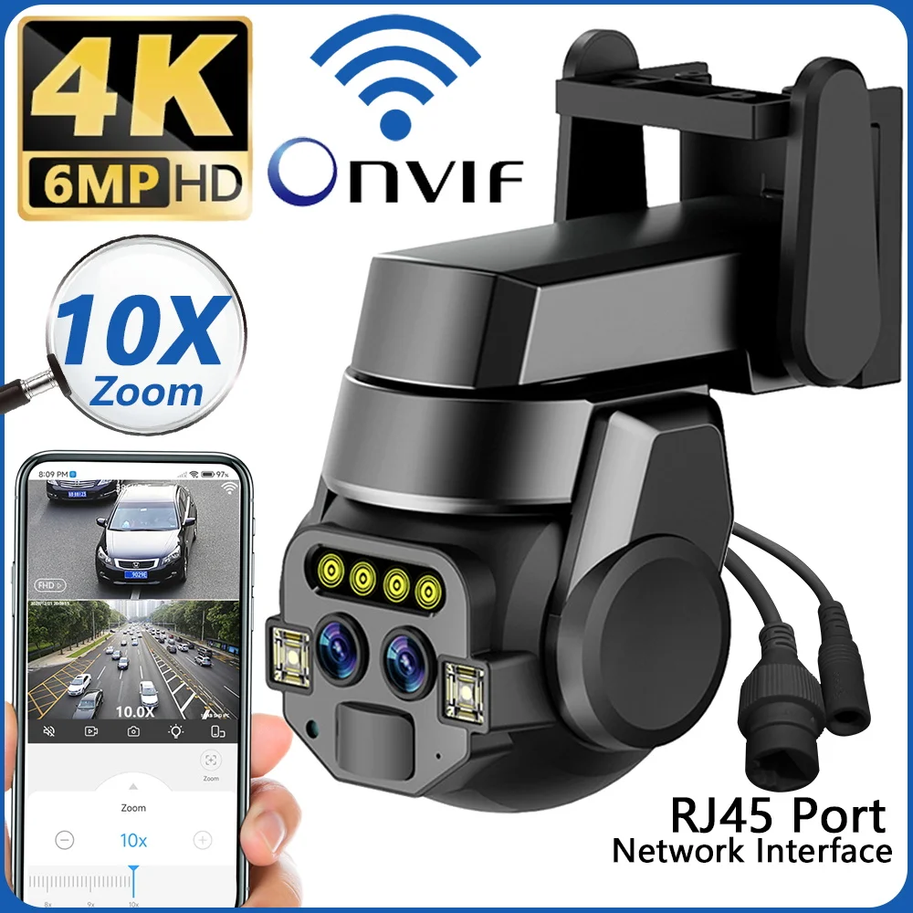 야외 AI 지능형 와이파이 듀얼 렌즈, 고화질 컬러 야간 투시경 모니터링 카메라, IP66 방수, 10x 줌, 6MP title=야외 AI 지능형 와이파이 듀얼 렌즈, 고화질 컬러 야간 투시경 모니터링 카메라, IP66 방수, 10x 줌, 6MP