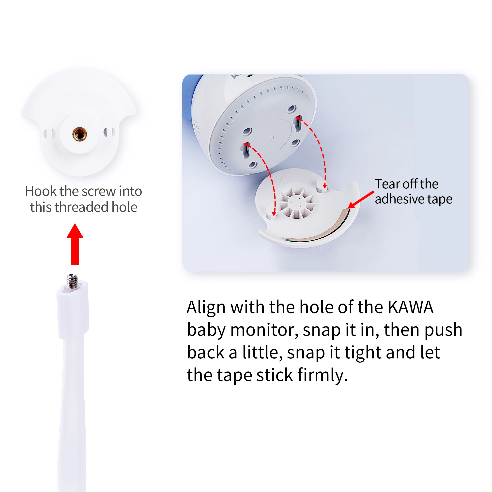 베이스 콤보가 부착된 KAWA 베이비 모니터 마운트 (유아용 침대 스탠드와 베이스 만 포함, 카메라 미포함)