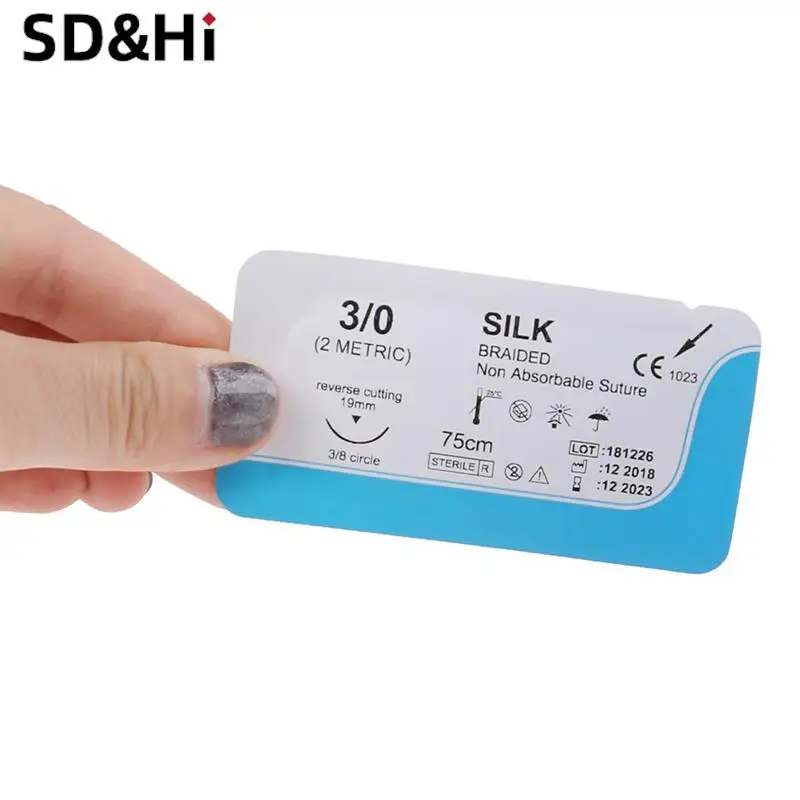 의료 실 봉합 수술 연습 키트, 2/0 3/0 4/0, 치과 수술 바늘 실크, 75cm, 12 개