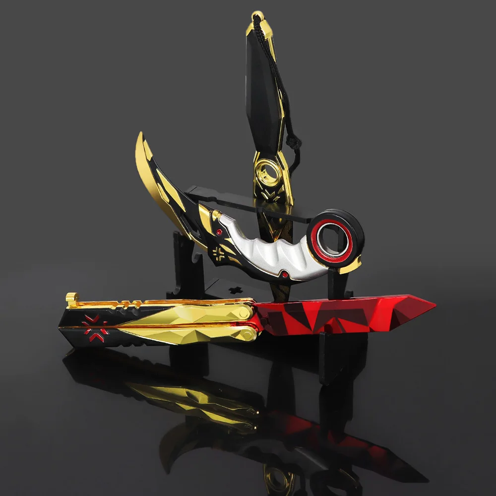 발로란트 무기 게임 주변 챔피언 2023 선물 세트, 3 개 Karambits 칼 쿠나이 홀스터 장난감 칼 풀 메탈 어린이 장난감