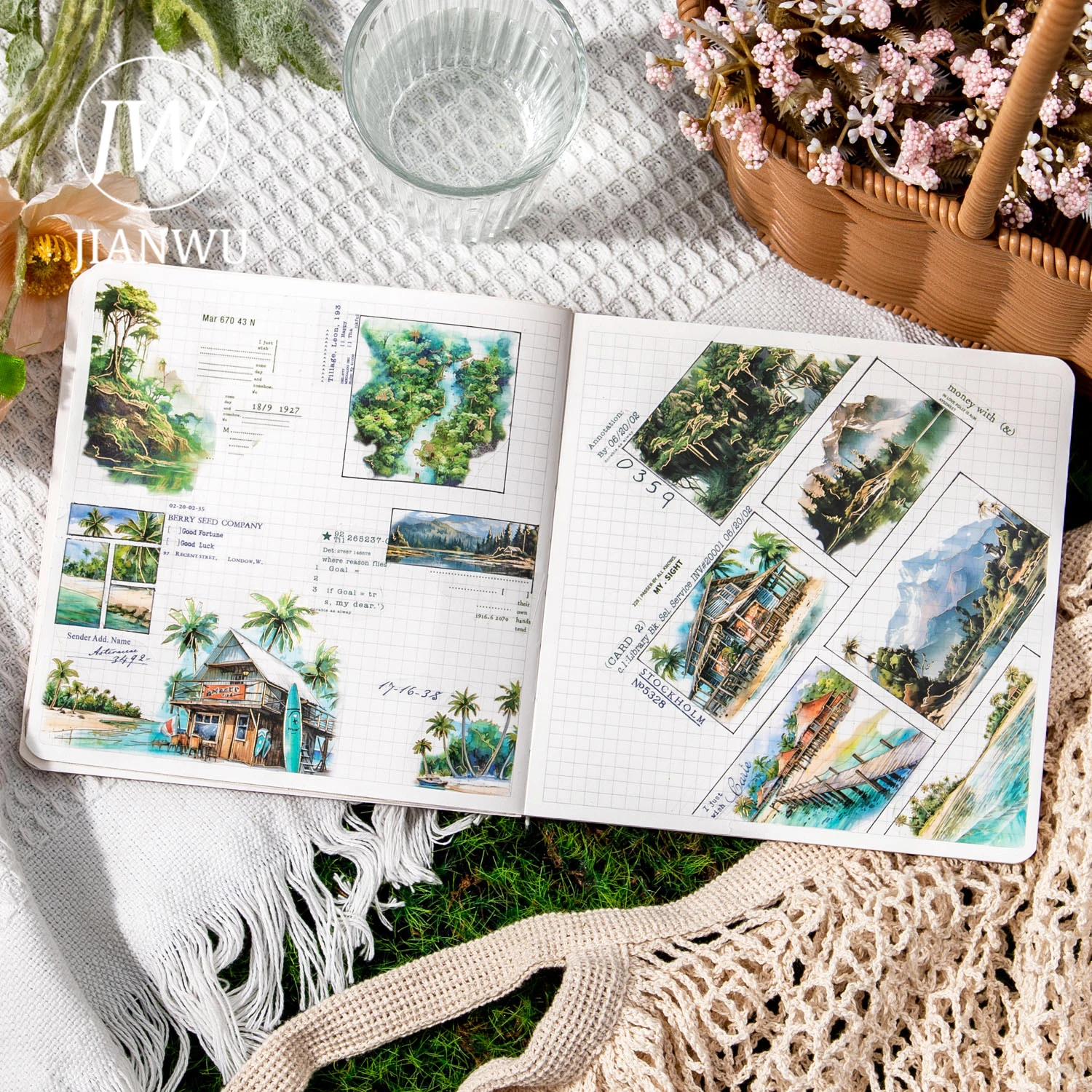 JIANWU 드림 체이싱 저니 시리즈 빈티지 풍경 콜라주 장식, 브론징 PET 스티커, 크리에이티브 DIY 저널 문구, 2 장