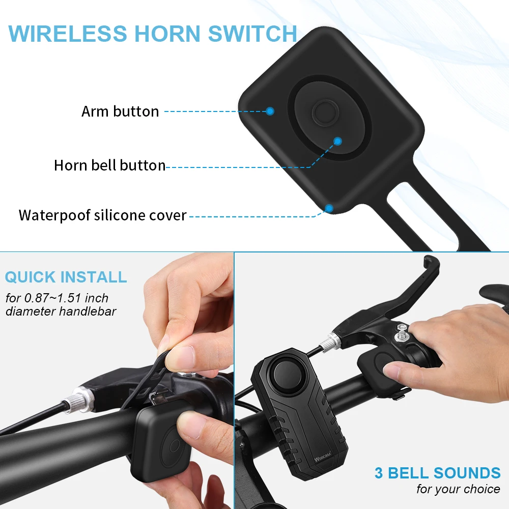 Awapow 무선 방수 오토바이 전기 자전거 분실 방지 알람, 원격 보안 도난 진동 감지기