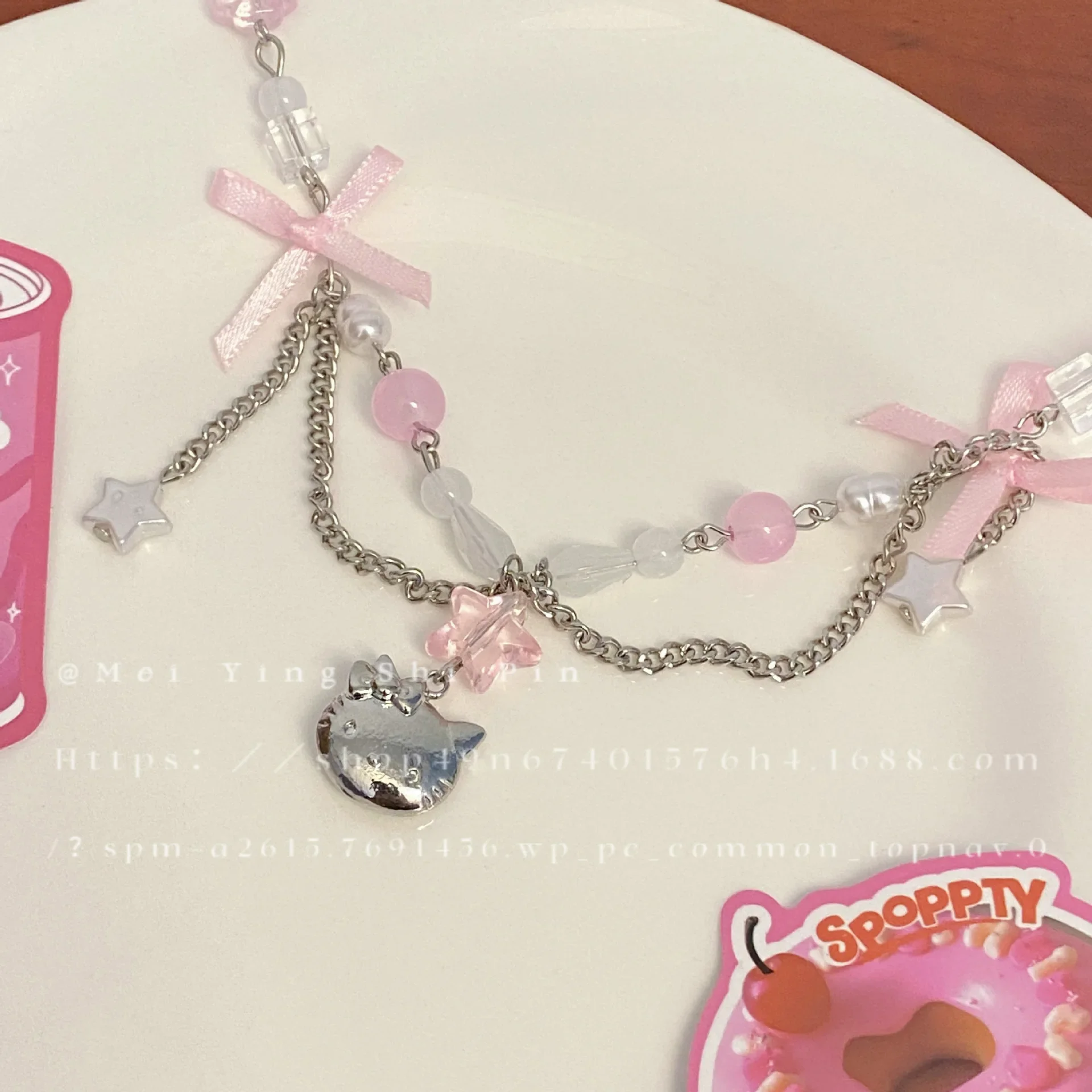 산리오 헬로 키티 활 비즈 목걸이, 귀여운 소녀 하트, Y2k 스타 태슬 목걸이, 여성 쇄골 체인, 우아한 매력 쥬얼리 선물