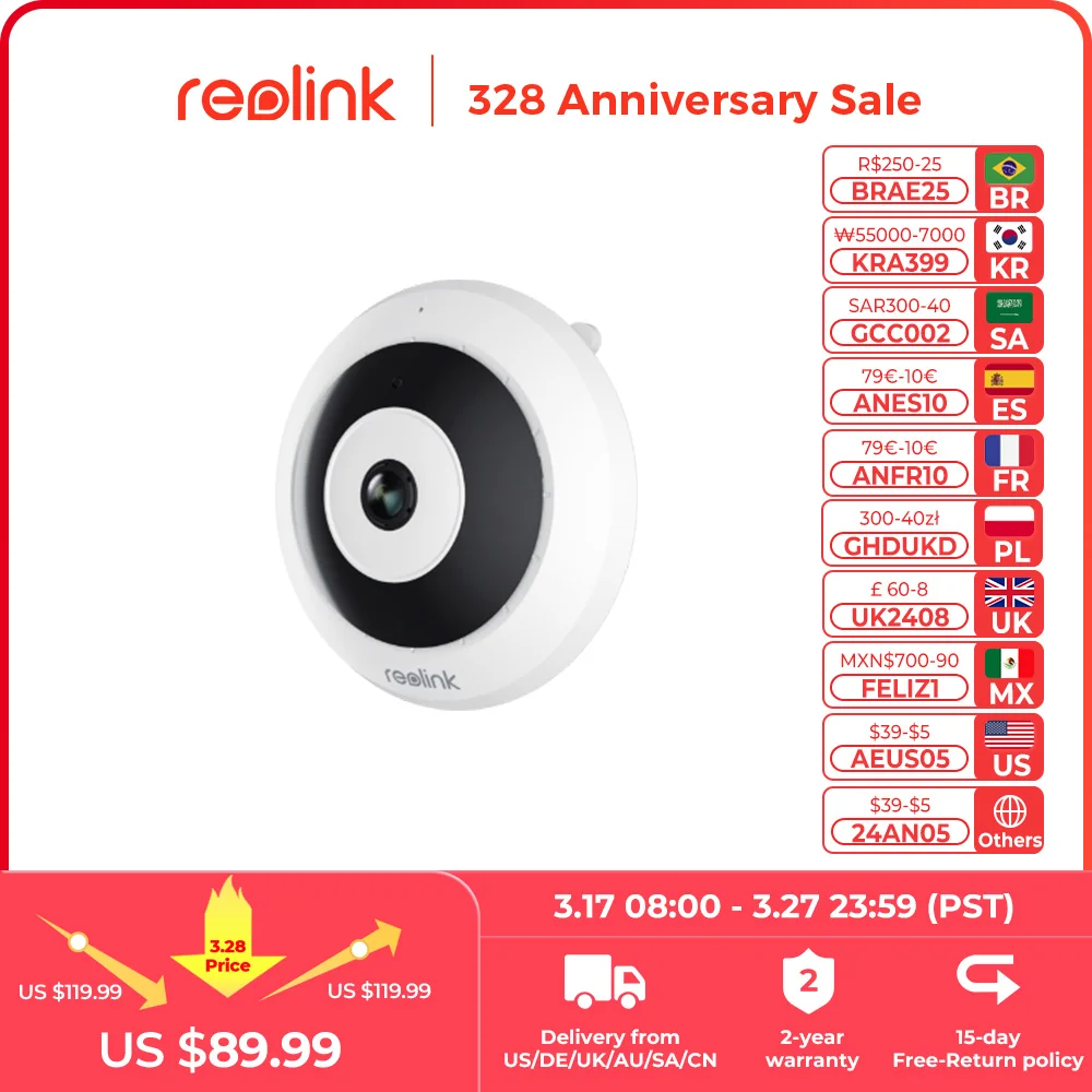 Reolink 6MP Fisheye WiFi 보안 카메라 2.4/5GHz 무선 실내 카메라 양방향 오디오 스마트 감지 360° 파노라마 PoE 카메라 title=Reolink 6MP Fisheye WiFi 보안 카메라 2.4/5GHz 무선 실내 카메라 양방향 오디오 스마트 감지 360° 파노라마 PoE 카메라 