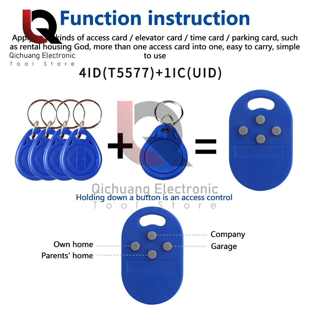 5 in1 RFID 다중 키 Fob 125khz 13.56Mhz T5577 EM ID 쓰기 IC 1k S50 UID 변경 가능한 액세스 제어 유도 카드 키 체인