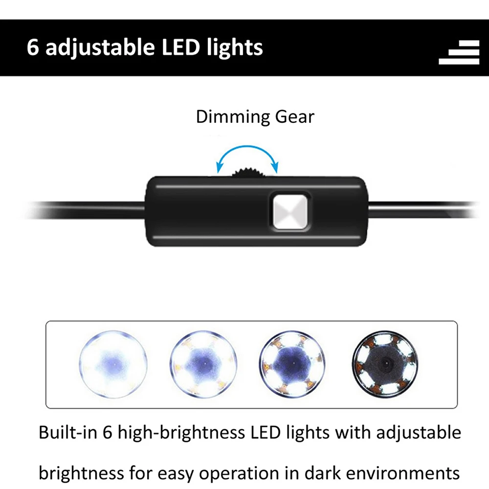 휴대폰용 내시경 카메라, 소프트 유선 USB 미니 내시경, 6 개의 LED 조명, 7mm, 3 in 1, TYPE-C 방수, 안드로이드용