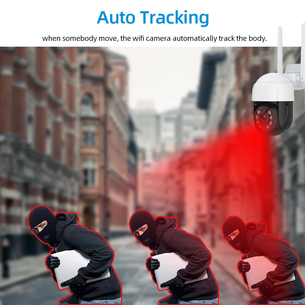 풀 컬러 나이트 비전 와이파이 IP 보안 카메라, 5mp 외부 스마트 라이프 자동 추적 무선 PTZ CCTV 감시 카메라