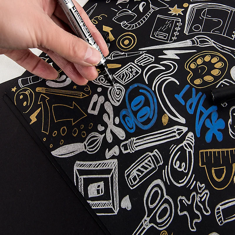 실버 골드 영구 금속 마커 펜, 학생 스케치, 아트 후크 라이너 펜, 일본 문구, 0.7mm, 1.0mm, 2.0mm