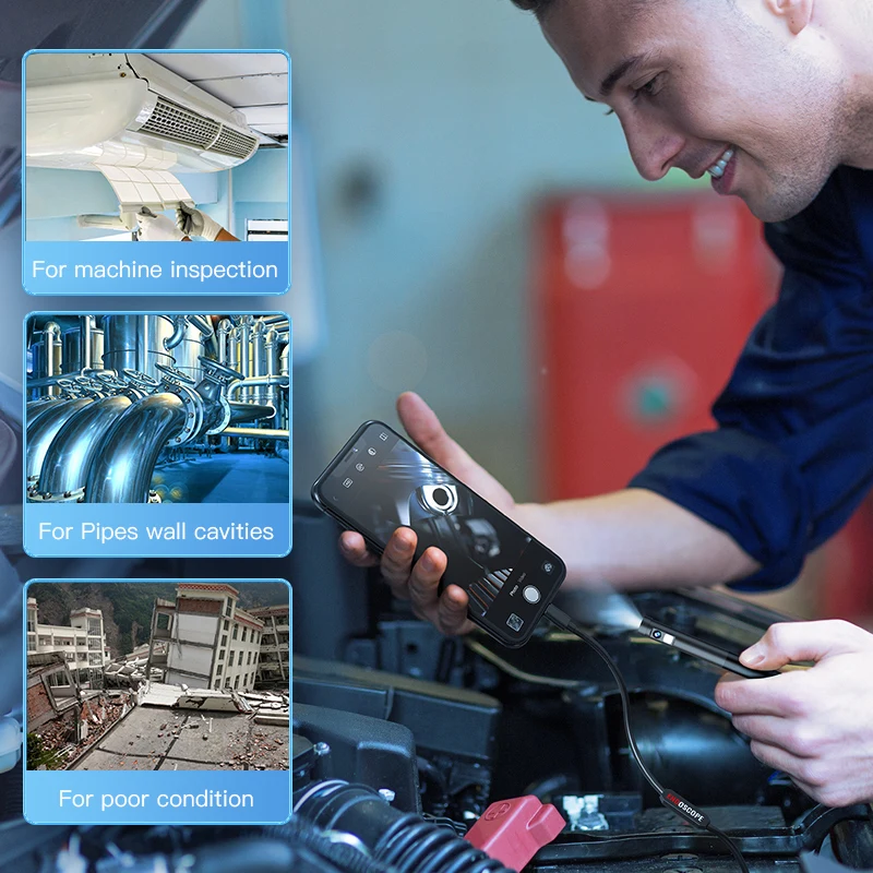 INSKAM 단일 및 듀얼 렌즈 내시경 카메라, IP67 방수 파이프라인 검사 보어스코프, 8mm 렌즈, 자동차 하수구, IOS 안드로이드 USB-C