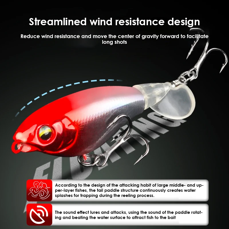 프로펠러 낚시 미끼, 바이오닉 하드 미끼, 낚시 태클, 회전 꼬리 낚시 미끼, 야외 낚시 스핀 미끼, 1 개, 7.5cm, 6.5g