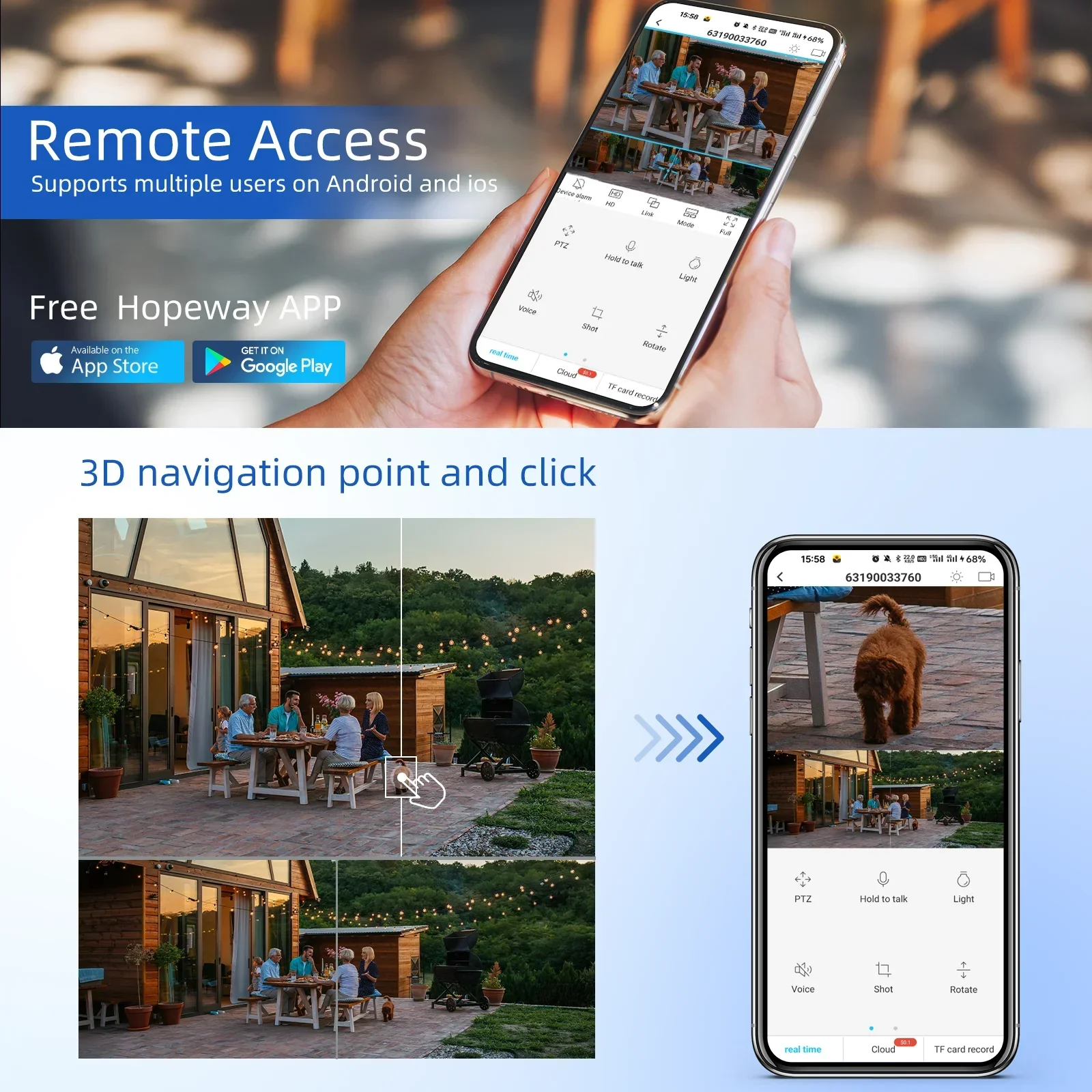 와이파이 야외 감시 보안 카메라, 15MP 카메라, 6K, 8X 광학 줌, 자동 추적 PTZ 3 렌즈, 3 스크린, IP CCTV 방수