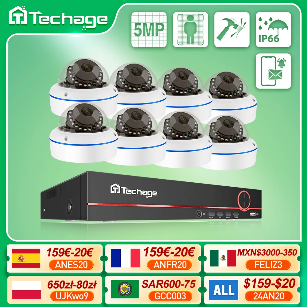 Techage 실내 돔 오디오 IP 카메라, 파손 방지, P2P 원격 비디오 보안 감시 세트, POE NVR CCTV 시스템, H.265, 8CH, 5MP title=Techage 실내 돔 오디오 IP 카메라, 파손 방지, P2P 원격 비디오 보안 감시 세트, POE NVR CCTV 시스템, H.265, 8CH, 5MP 