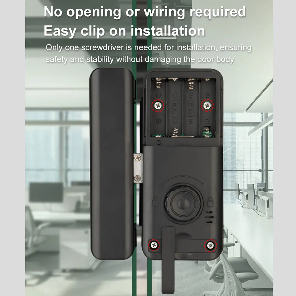 Tuya 앱 유리 문짝 지문 잠금 장치, 블루투스 스마트 안경, 전자 생체 문짝 잠금 장치, 13.56Mhz RFID 리모컨 잠금 해제