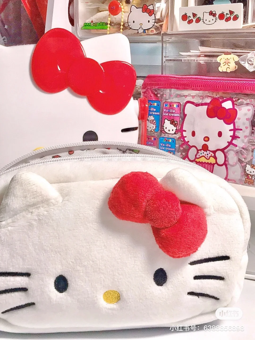 Sanrio-일본 만화 헬로 키티 연필 케이스, 대용량 푹신하고 심플한 귀여운 학생 연필 가방
