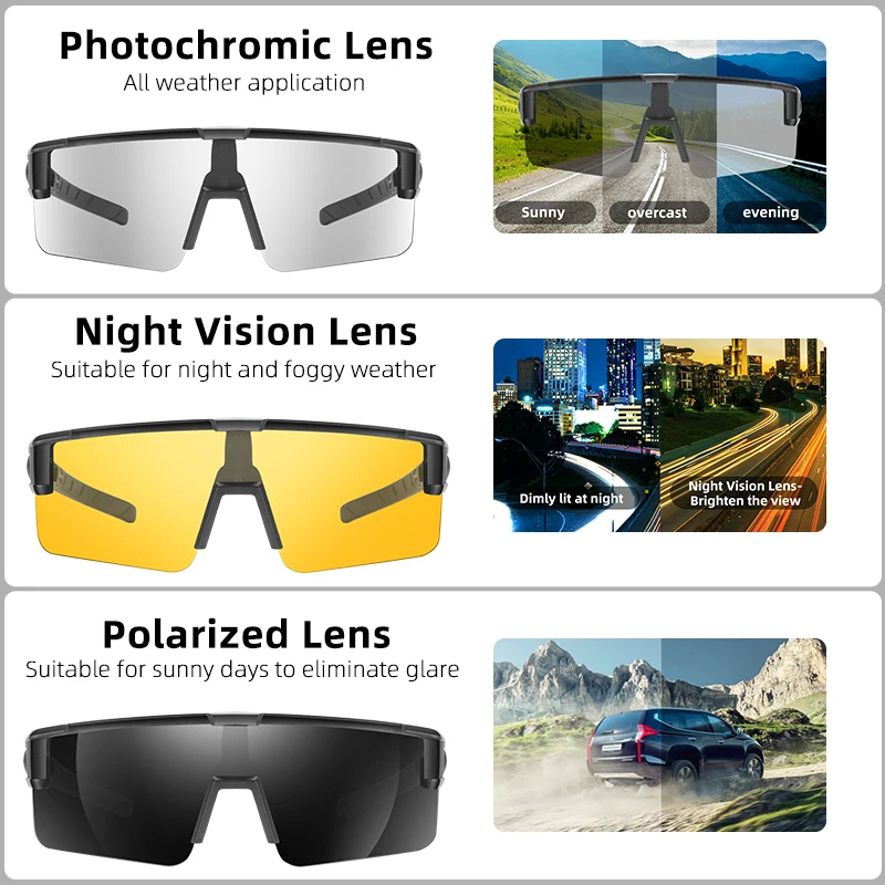 WEST BIKING 남성용 편광 선글라스, 근시 광변색 사이클링 안경, 운전 낚시 안경, 자전거 고글