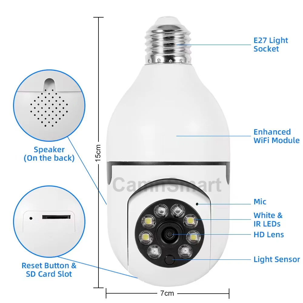 투야 알렉사 카메라 와이파이 전구 감시, 가정 보안 IP CCTV, Onvif NVR 컬러 나이트 비전, 원격 보기 앱, 실내 사용, 5mp