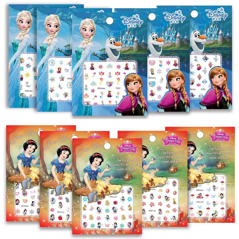 디즈니 만화 네일 스티커 어린이 공주 미키 겨울왕국 스티치 애니메이션 DIY 네일 아트 장식 데칼, 카와이 소녀 파티 선물, 5 개