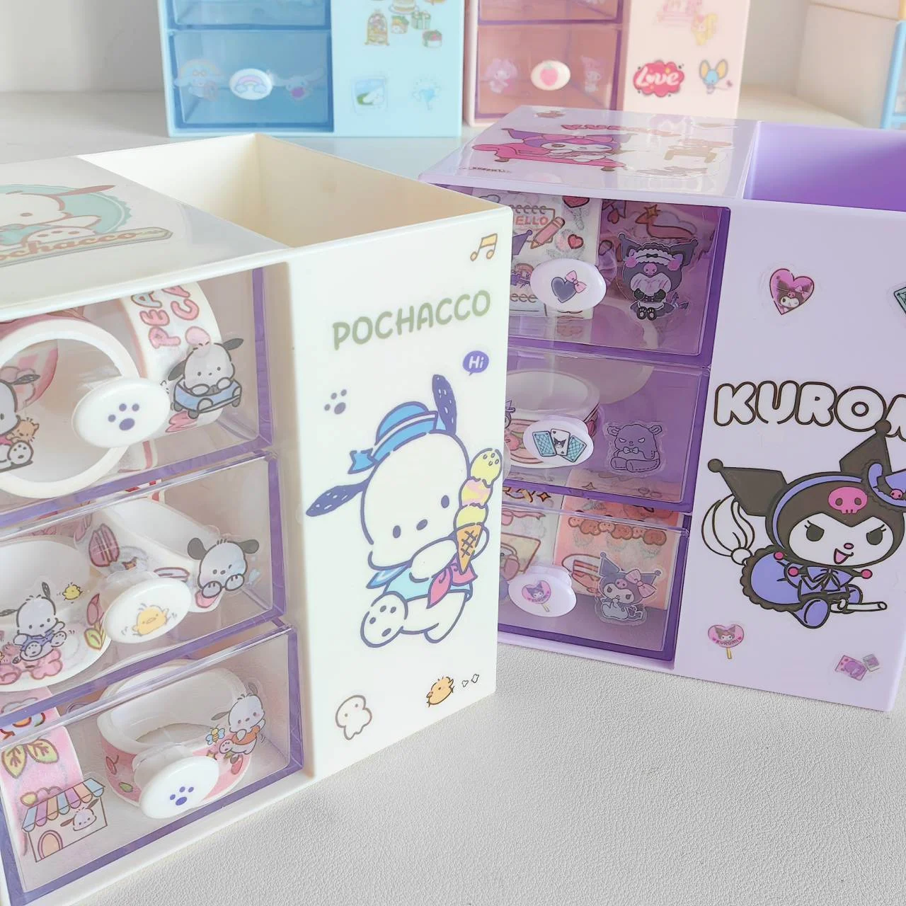 산리오스 마이 멜로디 수납함 쿠로미 시나모롤 포카코 펜 홀더 서랍 정리함 애니메이션 가와이 미니 쥬얼리 캐비닛 선물