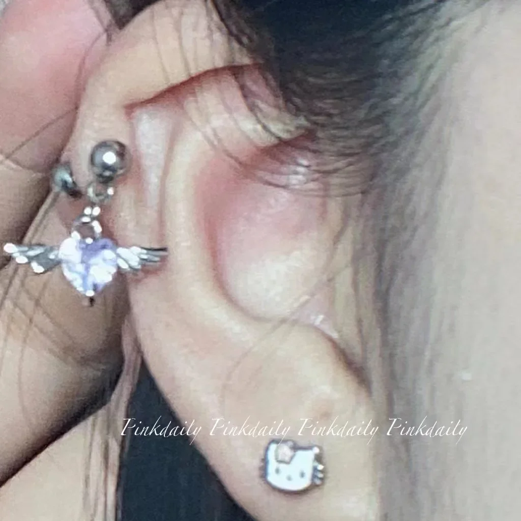 헬로키티 티타늄 스틸 여성 산리오 애니메이션 만화 골드 실버 이어 스터드 귀걸이, 이주 연골 피어싱 쥬얼리 선물, 1 개