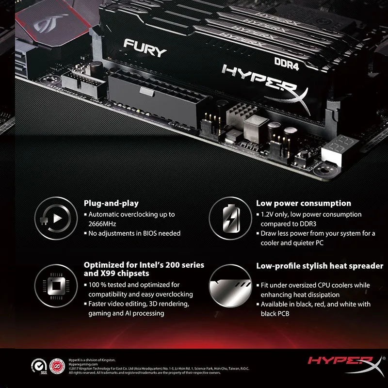 HyperX Fury DDR3 DDR4 RAM, DIMM PC3-12800 PC4-25600, 4GB, 8GB, 16GB, 1333MHZ, 1600MHZ, 1866MHZ, 2400MHZ, 2666MHz, 3200MHz