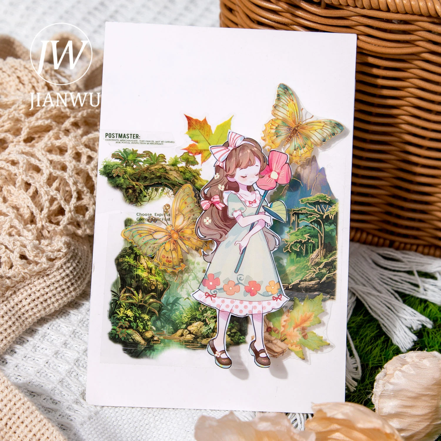 JIANWU 드림 체이싱 저니 시리즈 빈티지 풍경 콜라주 장식, 브론징 PET 스티커, 크리에이티브 DIY 저널 문구, 2 장