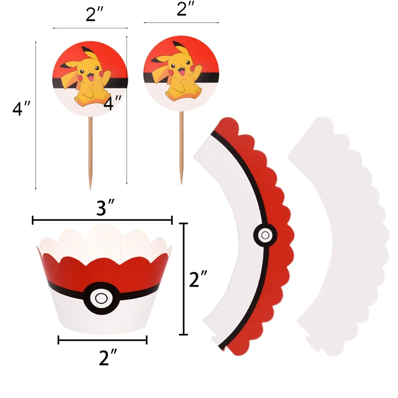 포켓몬 케이크 장식 피카츄 컵케이크 토퍼, 생일 장식, 포켓볼 픽, 어린이 소년 파티 장식, 베이비 샤워 선물